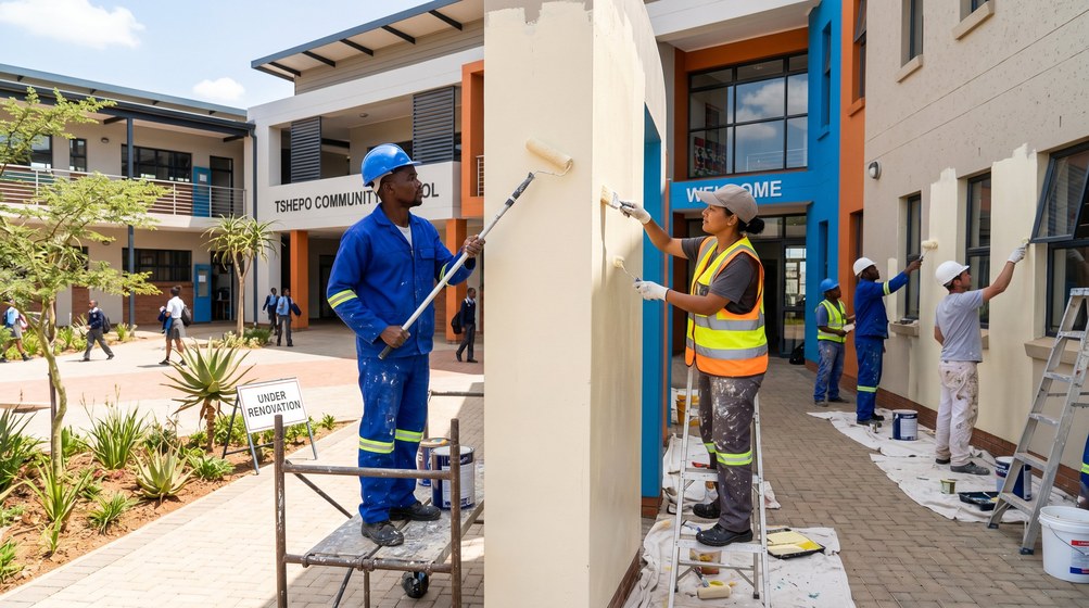 Professional school painting team painting a community school on the Northern Suburbs